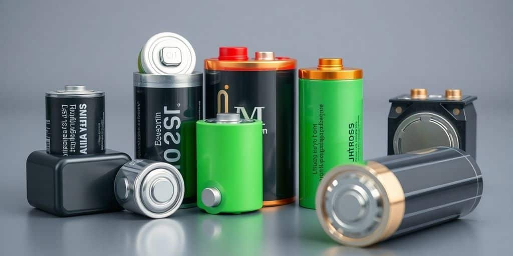 Différents types de batteries sur une surface lisse.